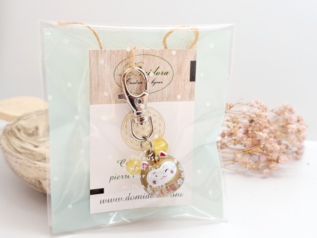 chat maneki neko doré et citrine, pour attirer la fortune et la richesse, cadeau unisexe, noel, anniversaire