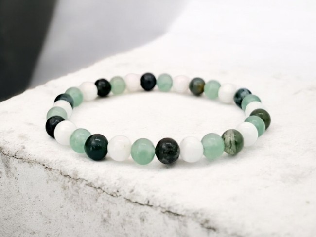 Bracelet extensible en pierres naturelles agate mousse, aventurine et pierre de lune nouveau départ , cadeau fete des mères, Bracelet extensible en pierres naturelles agate mousse, aventurine et pierre de lune nouveau départ , cadeau fete des mères,