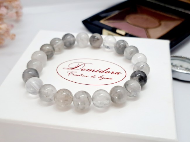 bracelet anti stress pierres naturelles dames en quartz nuage, cadeau noel ou anniversaire gris