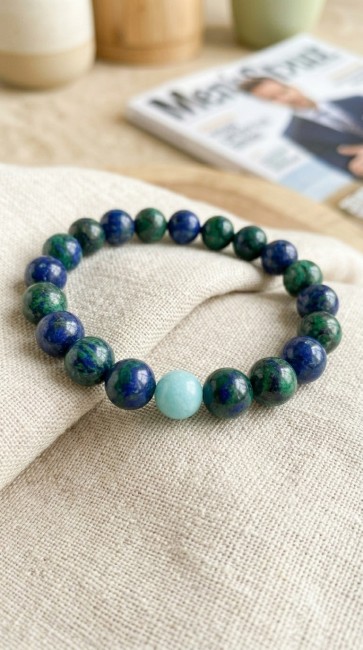 bracelets distance en pierres naturelles cadeau pour elle et lui pour une séparation longue durée en azurite et amazonite, cadeau couple