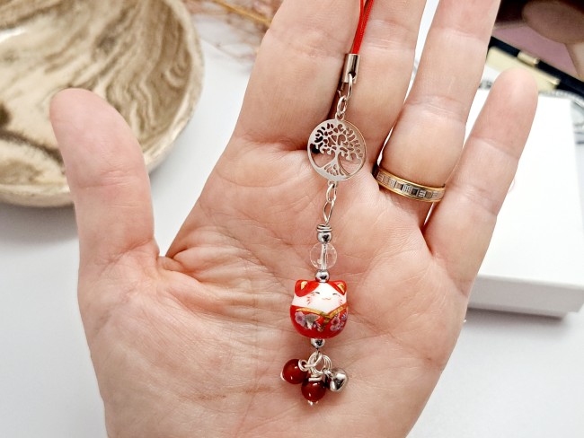 marque page maneki neko chat porte bonheur rouge, cadeau Noel pas cher