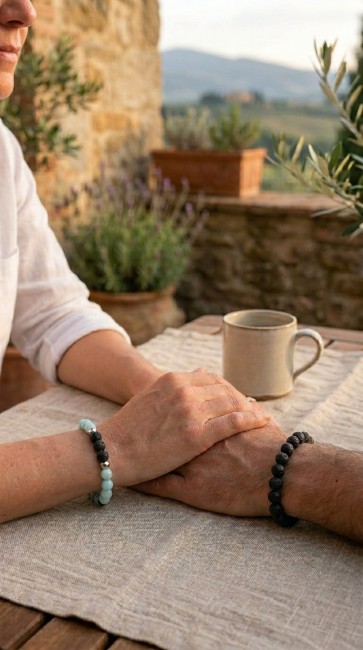 bracelets distance pour cadeau couple gays, lesbiennes, elle et lui, amis, noel, en amazonite et pierre de lave