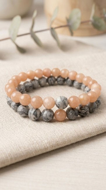 bracelet distance couple separation pierre soleil et jaspe pour elle et lui, pour lui et lui, pour elle et elle, cadeau unisexe domidora