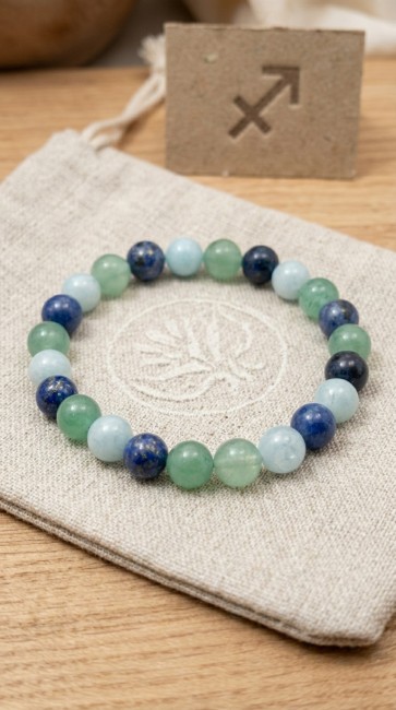 bracelet astrologique extensible en pierres naturelles pour homme sagittaire en amazonite, aventurine et lapis lazuli domidora