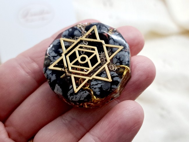 orgonite de poche protection obsidienne flocon pour cadeau merci noel ou anniversaire