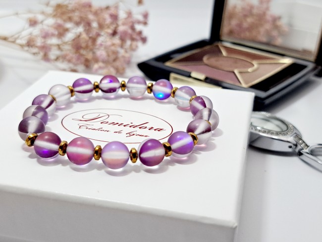 bracelet pierres aqua violet pour l'intuition, la méditation et la clairvoyance, cadeau noel dame