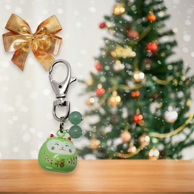 maneki neko, chat porte bonheur, porte clé pierre naturelle, cadeau unisexe chance 