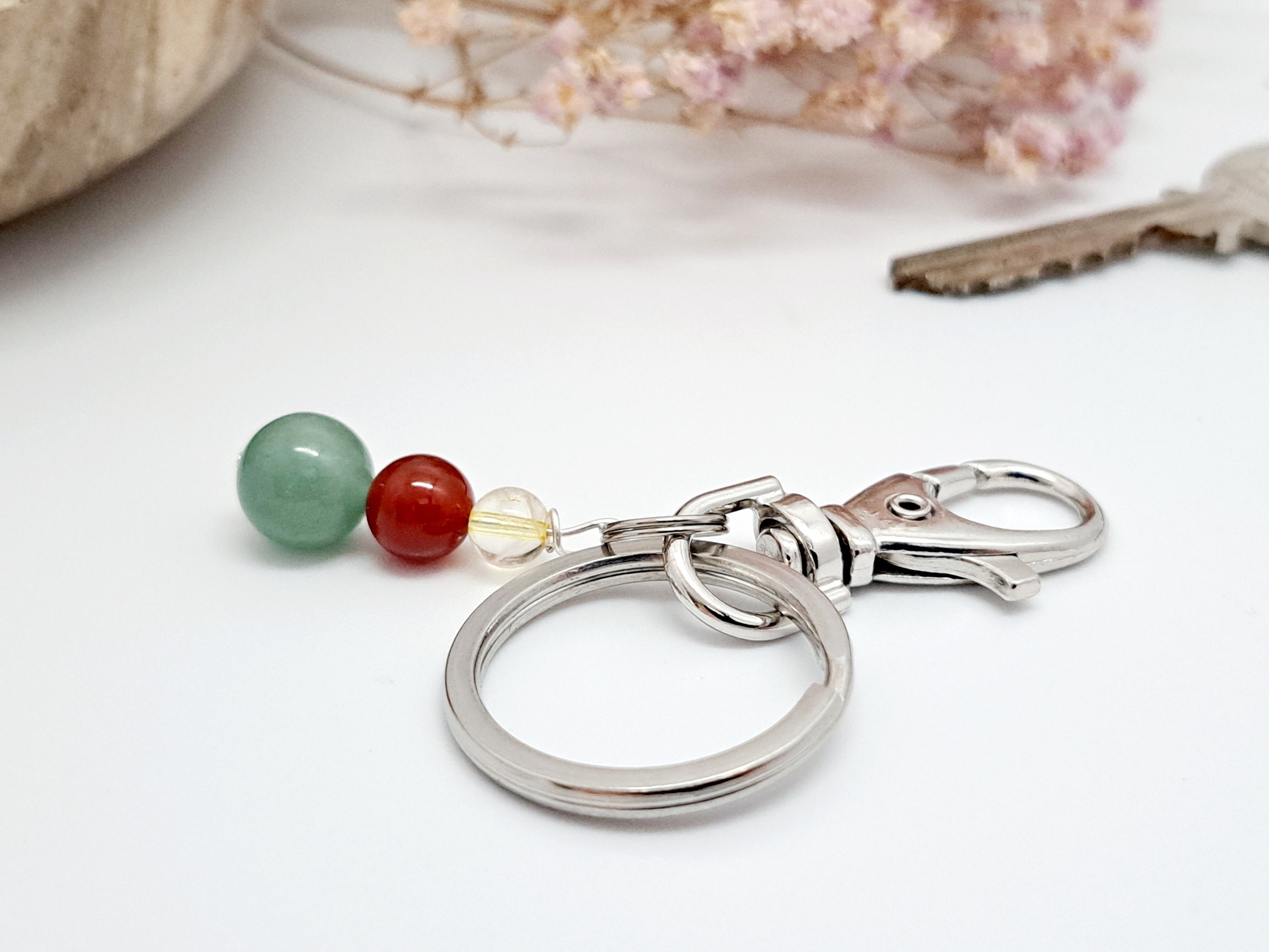 Porte-clés En Pierres Naturelles – Pierre De Lune, Labradorite, Aventurine – Cadeau Symbolique Nouveau Départ