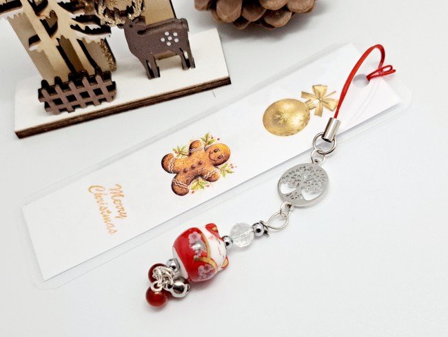 marque page maneki neko chat porte bonheur rouge, cadeau Noel pas cher