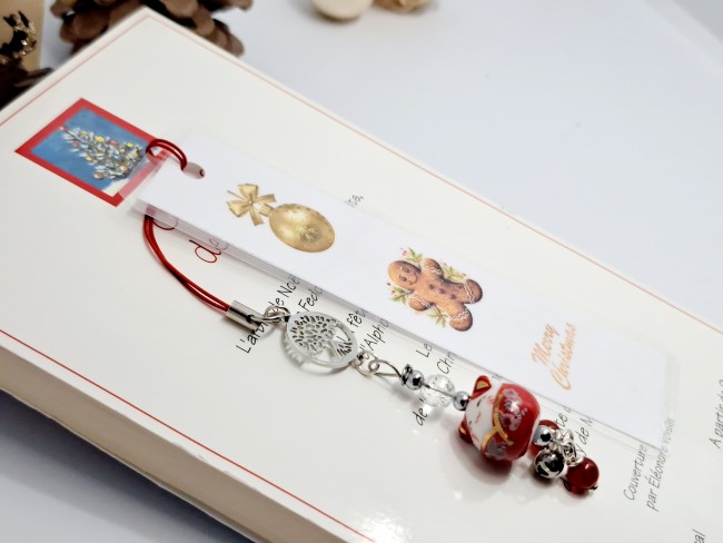 marque page maneki neko chat porte bonheur rouge, cadeau Noel pas cher