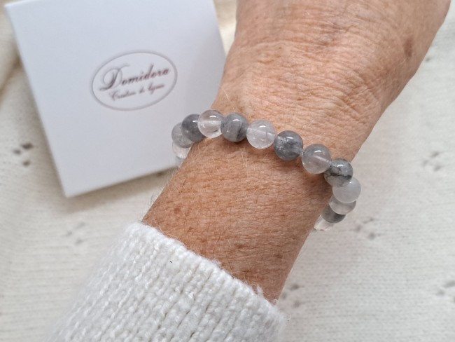 bracelet anti stress pierres naturelles dames en quartz nuage, cadeau noel ou anniversaire gris