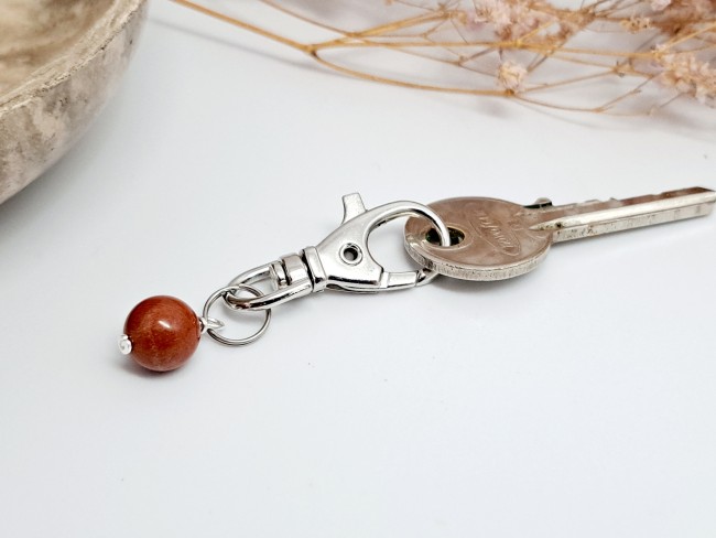 porte clé unisexe, cadeau noel ou anniversaire en acier et pierre naturelle