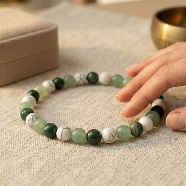 Bracelet extensible en pierres naturelles agate mousse, aventurine et pierre de lune nouveau départ , cadeau fete des mères,