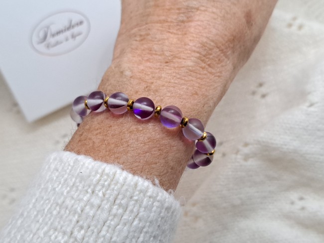 bracelet pierres aqua violet pour l'intuition, la méditation et la clairvoyance, cadeau noel dame
