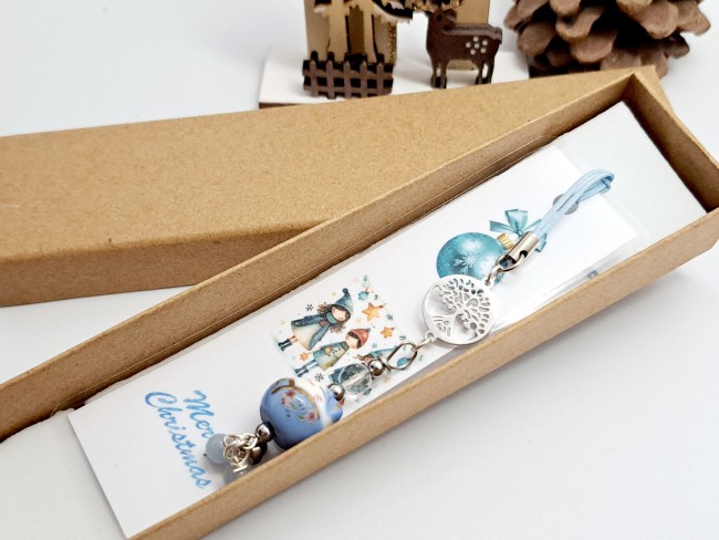 marque page maneki neko chat porte bonheur bleu, cadeau Noel pas cher