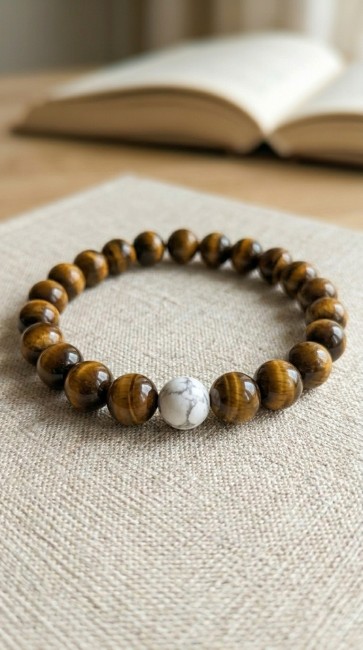 bracelets distance en pierres naturelles oeil de tigre et howlite pour cadeau separation couple gay, lesbienne à la rentrée, cadeau noel domidora