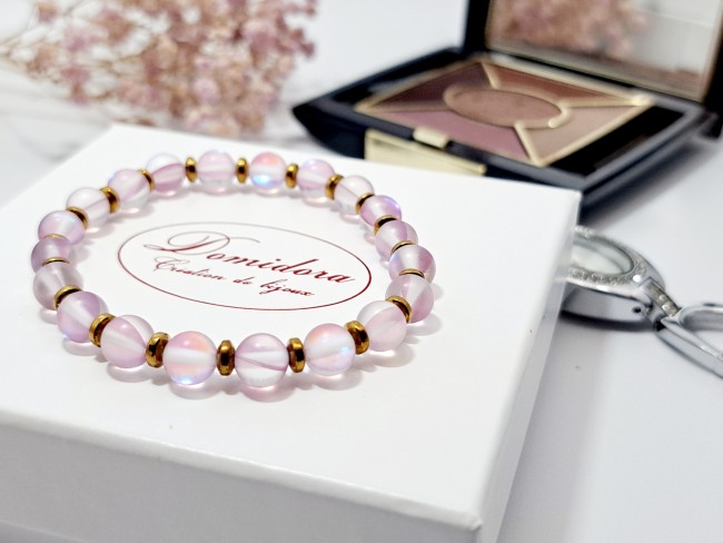 bracelet aqua aura rose et hématite pour un cadeau dame d'amour contre le stress, cadeau Noël