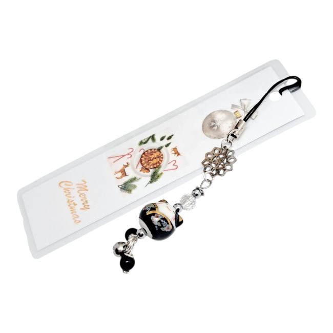 marque page maneki neko chat porte bonheur noir, cadeau Noel pas cher