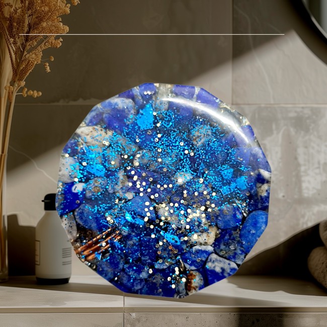 orgonite bleu de poche en lapis lazuli, cadeau protection noel unisexe, pierre naturelle