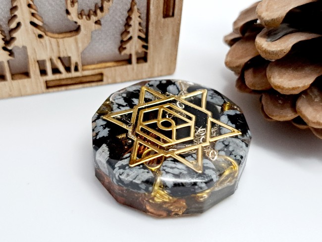 orgonite de poche protection obsidienne flocon pour cadeau merci noel ou anniversaire
