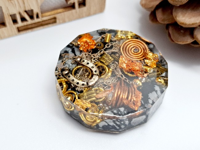 orgonite de poche protection obsidienne flocon pour cadeau merci noel ou anniversaire