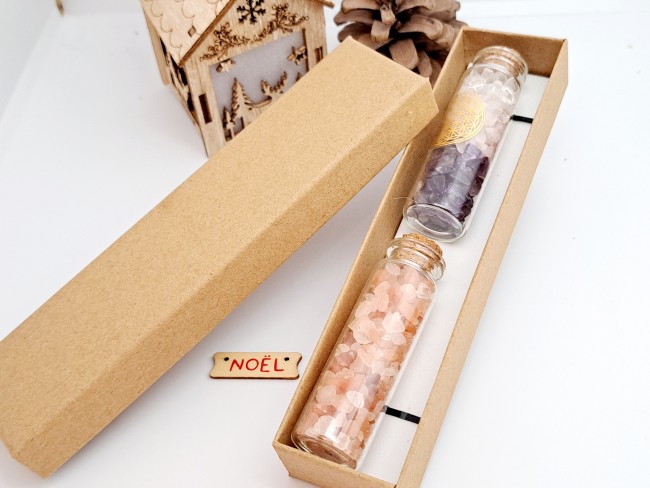 fiole pierres naturelles amethyste cristal de roche et quartz rose