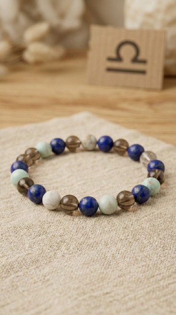 bracelet extensible astrologique en pierres naturelles jaspe, quartz fumé et lapis lazuli, domidora