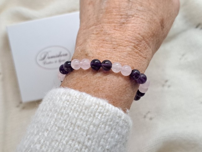 bracelet pierres naturelles stress et angoisses enfant en quartz rose et amethyste pour cadeau enfant,cadeau deuil,cadeau noel