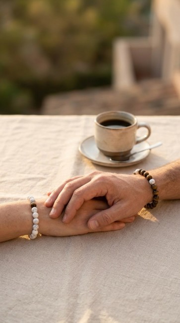 bracelets distance en pierres naturelles oeil de tigre et howlite pour cadeau separation couple gay, lesbienne à la rentrée, cadeau noel domidora