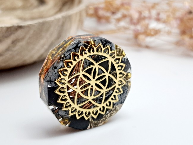orgonite de poche protection obsidienne flocon pour cadeau merci noel ou anniversaire