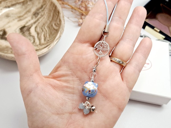 marque page maneki neko chat porte bonheur bleu, cadeau Noel pas cher