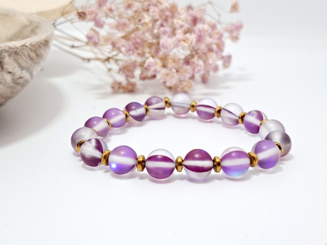 bracelet pierres aqua violet pour l'intuition, la méditation et la clairvoyance, cadeau noel dame