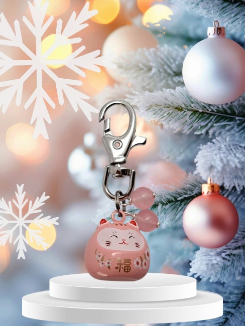 maneki neko, chat porte bonheur, porte clé pierre naturelle, cadeau unisexe chance 