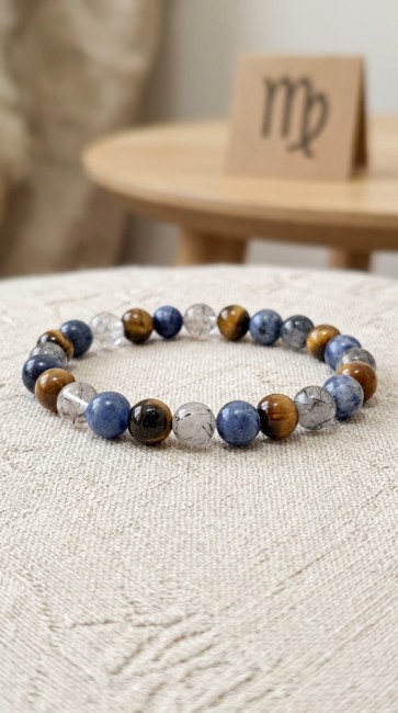 bracelet astrologique extensible en pierres naturelles hommes quartz tourmaline, sodalite et oeil de tigre,cadeau noel papa