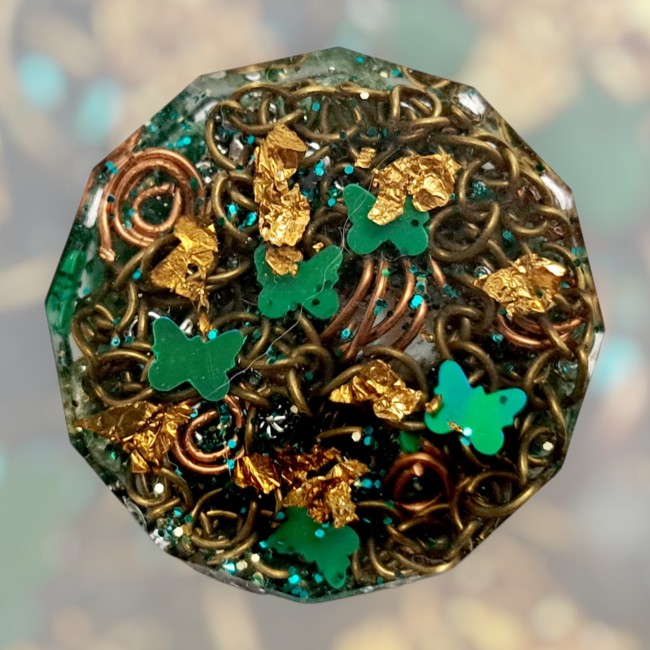 orgonite de poche verte en aventurine, cadeau unisexe noel, anniversaire, gestion colère, protection