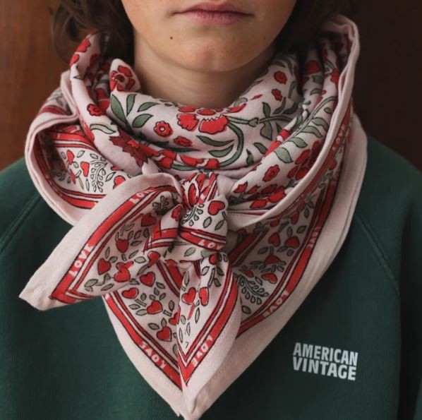 foulard en coton indien rouge et vert so family