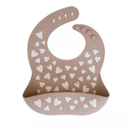 bavoir en silicone taupe rosé avec coeurs zakuw