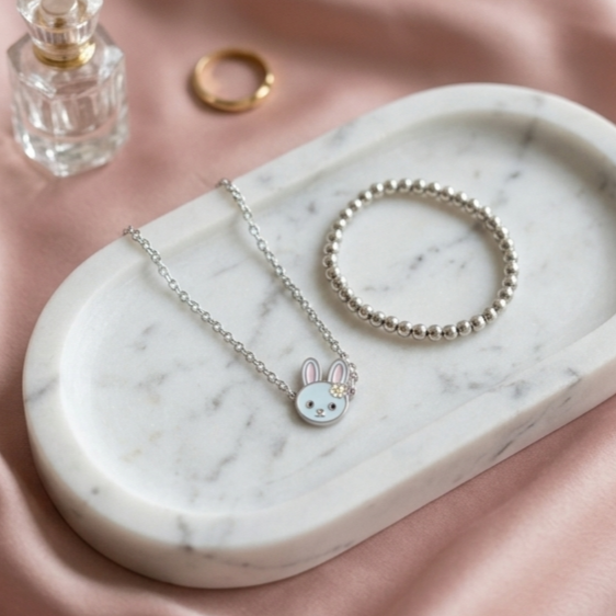 Bracelet enfant lapin en acier inoxydable argenté