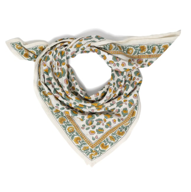 foulard-coton-block-print-motif-leopard-indien-100x100-rosa-sauge-ocre-bloomie-009