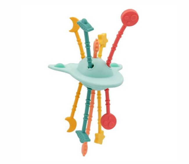 jeu-sensoriel-bébé-fusée jouet sensoriel et de dentition silicone fusée - tige coloré