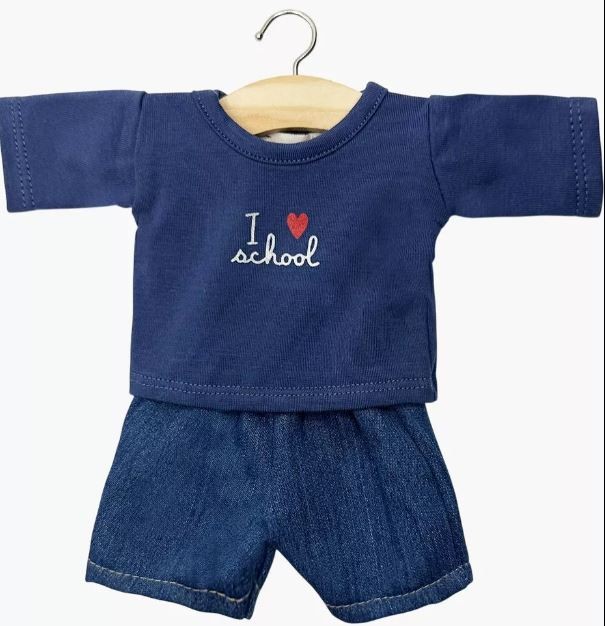 ensemble  jean et pull bleu pour poupée minikane