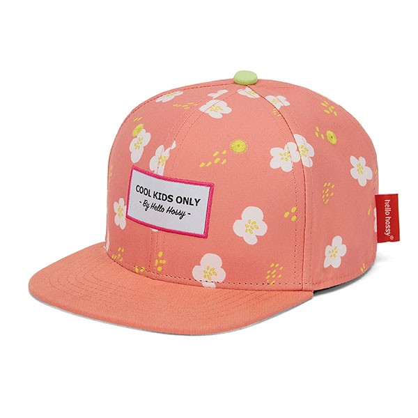 casquette enfant hello hossy orangé et fleurs blanches