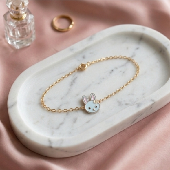 Bracelet enfant lapin en acier inoxydable doré