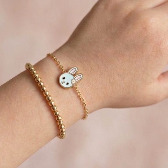 Bracelet enfant lapin en acier inoxydable doré