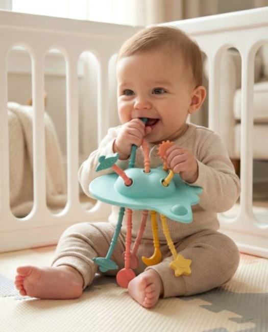 jeu-sensoriel-bébé-fusée (2) jouet sensoriel et de dentition bébé silicone fusée - tige coloré