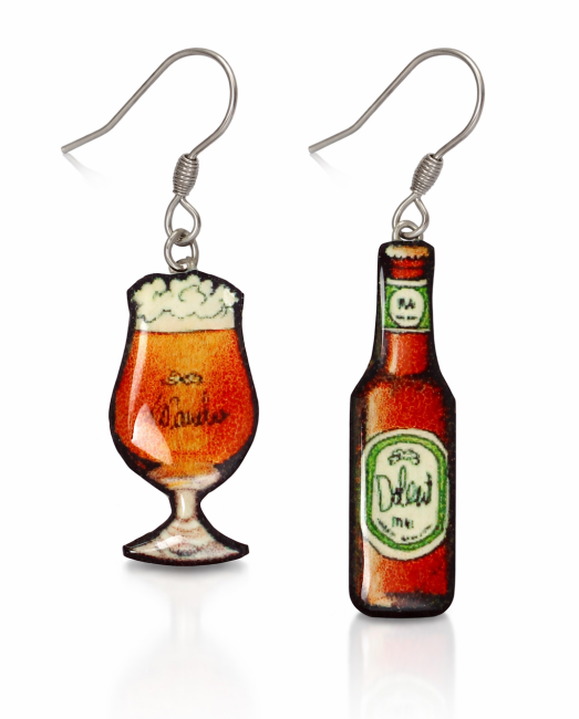 boucles d'oreilles humoristiques bouteille de bière et verre - dépareillées