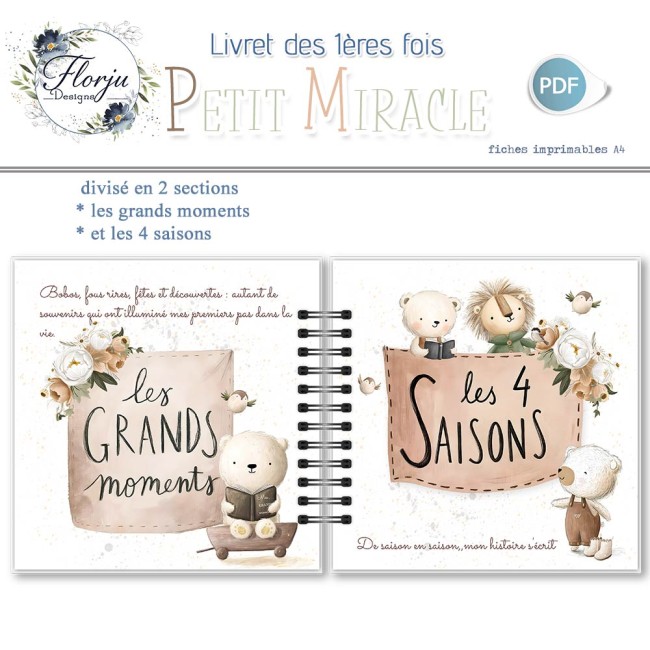 Livret1eresFois_PetitMiracle_florju_PV-(3) Page intercalaire Les grands moments du livret souvenir bébé pour conserver les événements marquants de la première année.