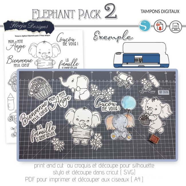 Tampons digitaux Eléphants pack 2
