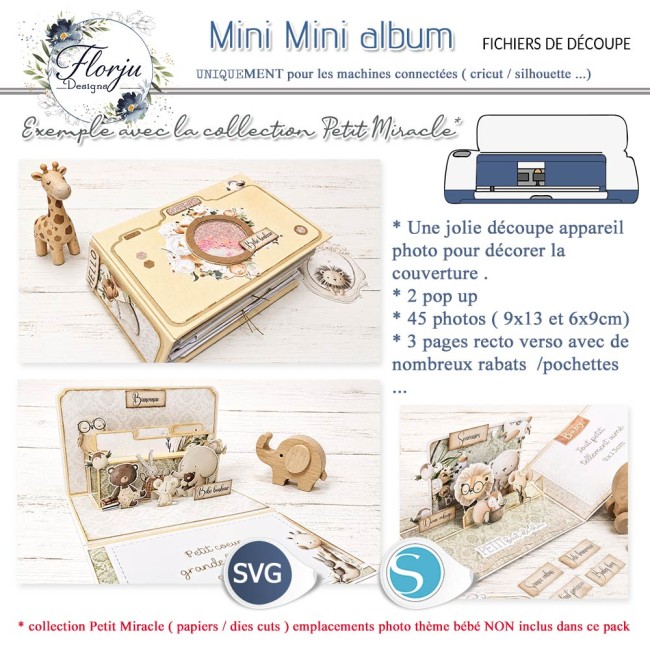 MiniMiniAlbum_FichierDecoupe_florju_PV Mini album scrapbooking réalisé avec des fichiers de découpe SVG compatibles Cricut, Silhouette Cameo et Brother ScanNCut