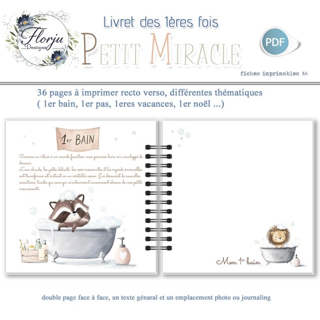 Livret1eresFois_PetitMiracle_florju_PV-(2) Pages imprimables du livret bébé pour noter les premières vacances, premières Pâques, premier Noël et autres souvenirs.